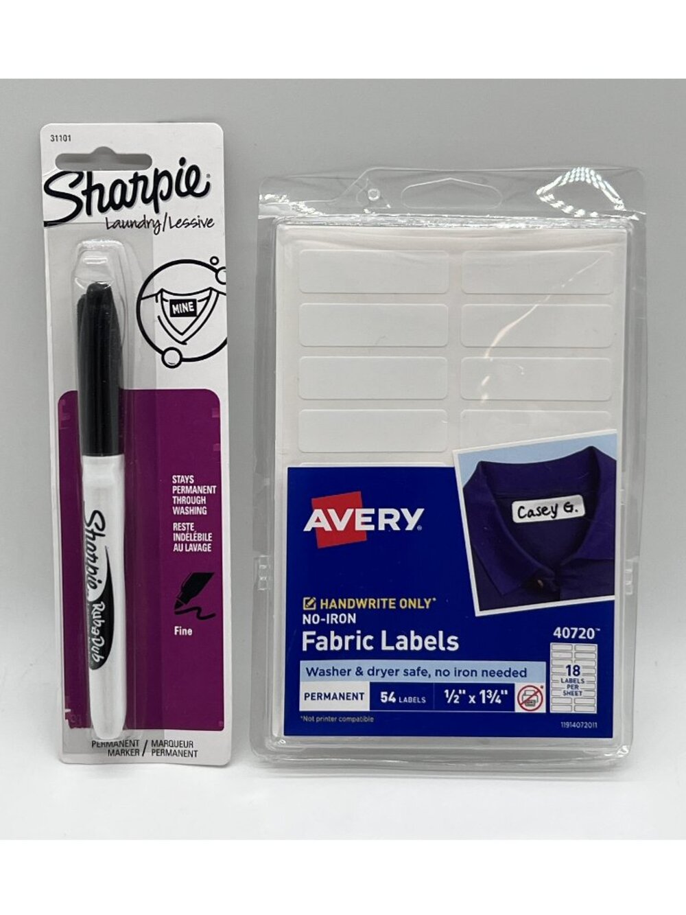 Laundry Marker Set 1 Rub Dub Sharpie Pen + 18 Avery Fabric Laundry Labels NEW